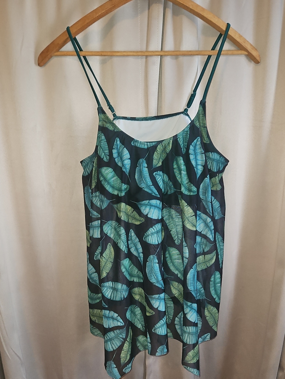 Women’s Leaf-Print Spaghetti Strap High Waist 2 Piece - Teal/Green 2XL
